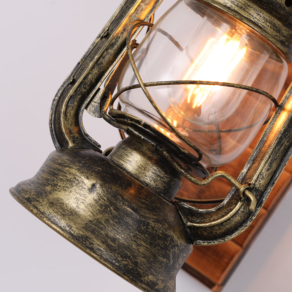 Austin Lantern Vintage Wooden  Rustic Wall Lamp