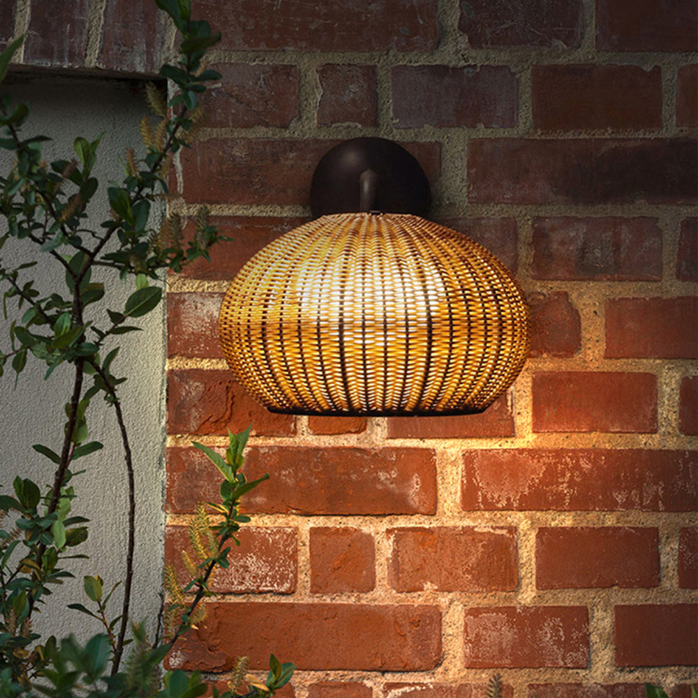 Ritta Farmhouse Rattan Acrylic Outdoor Wall Lamp, Log Color