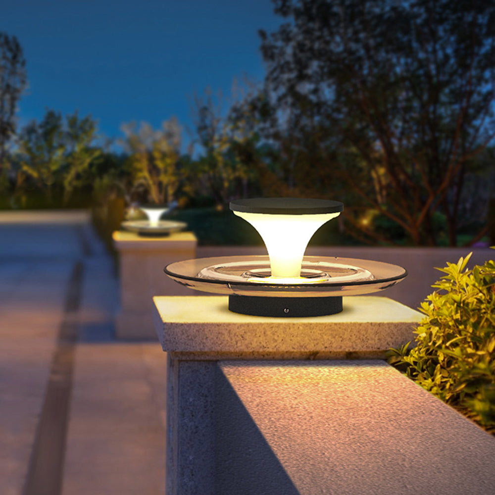 Orr Modern Round Acrylic/Metal Solar Outdoor Ground Lamp, Pool