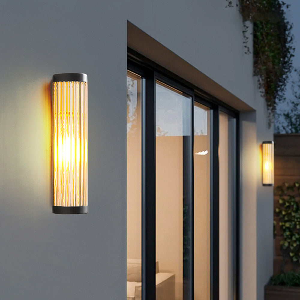 Orr Modern Semi-Cylindrical Metal/Glass Outdoor Wall Lamp, Black