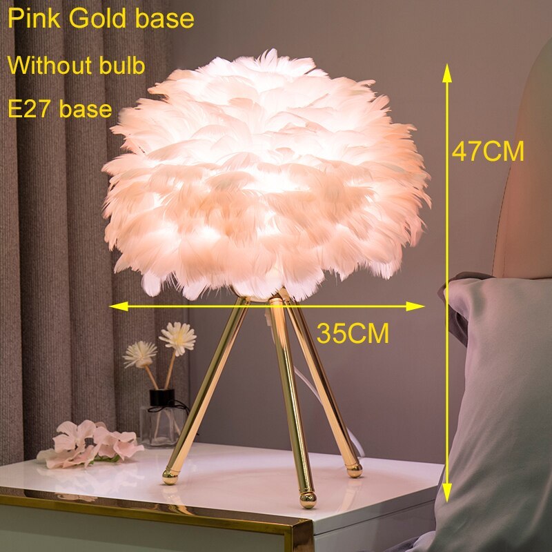 O'Moore Modern Feather Table Lamp Tripod, White/Grey/Pink/Hot Pink