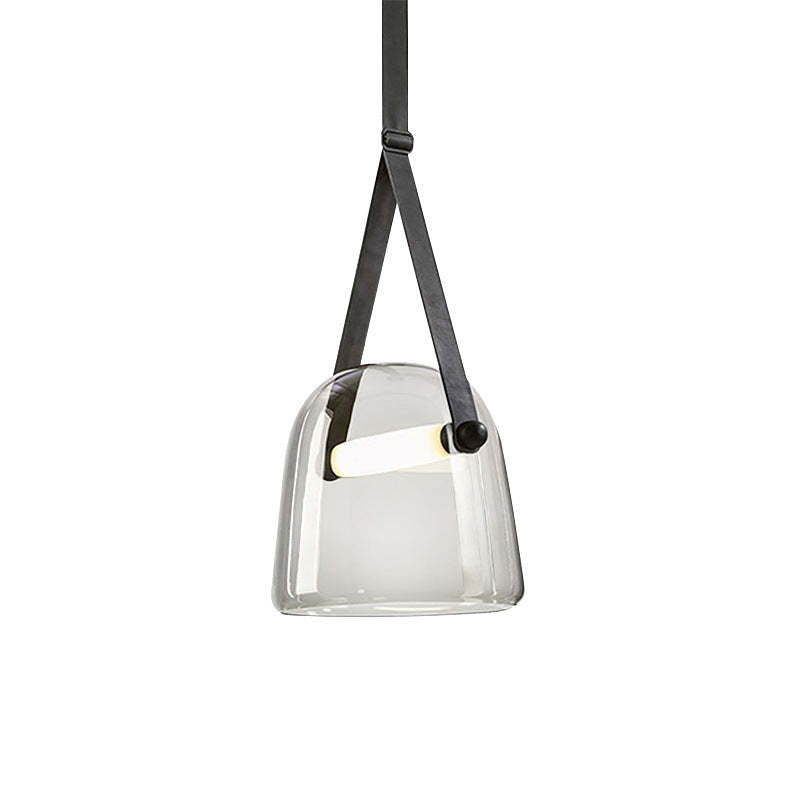 Modern Nordic Leather/Glass Pendant Light, Grey/White