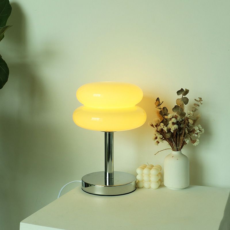 Morandi Nordic Round Metal/Glass Table Lamp, White/Beige/Pink