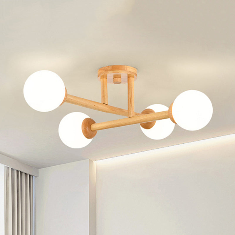 Ozawa Modern Globe Wood/Glass Flush Mount Ceiling Light