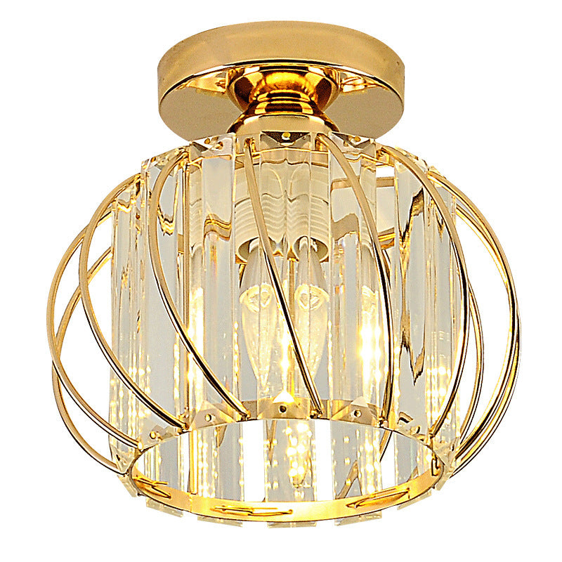 Modern Globe Crystal Metal Cage Ceiling Light, Black/Gold