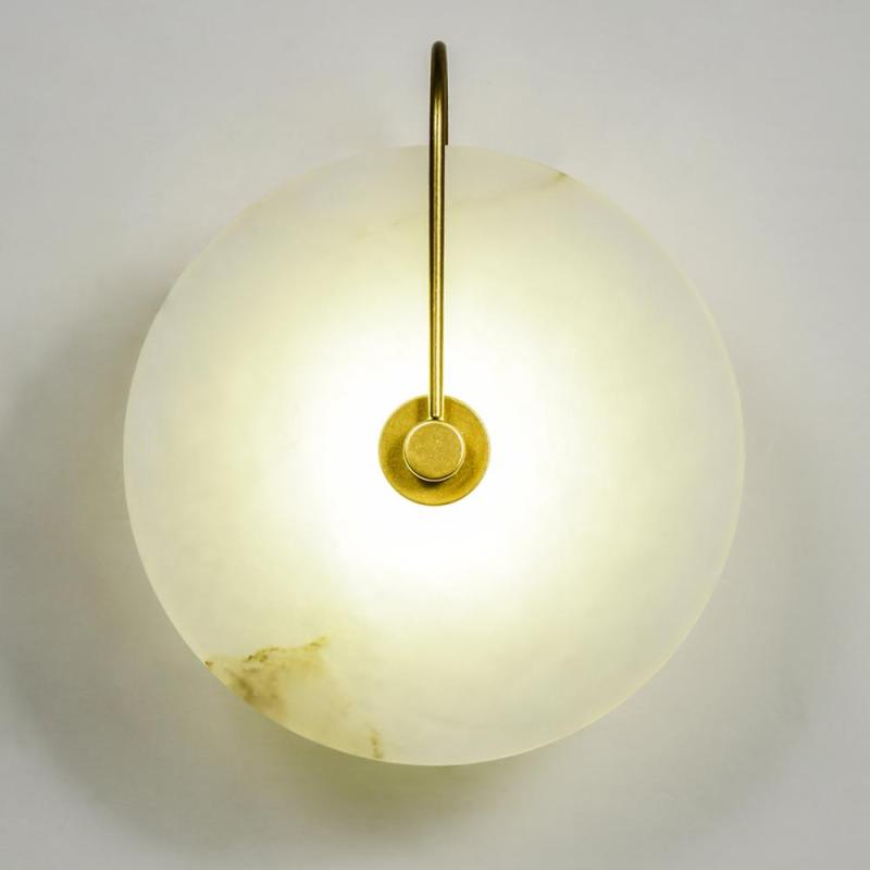 Jade Round Bedside Wall Light, Artificial Marble, Gold & Black