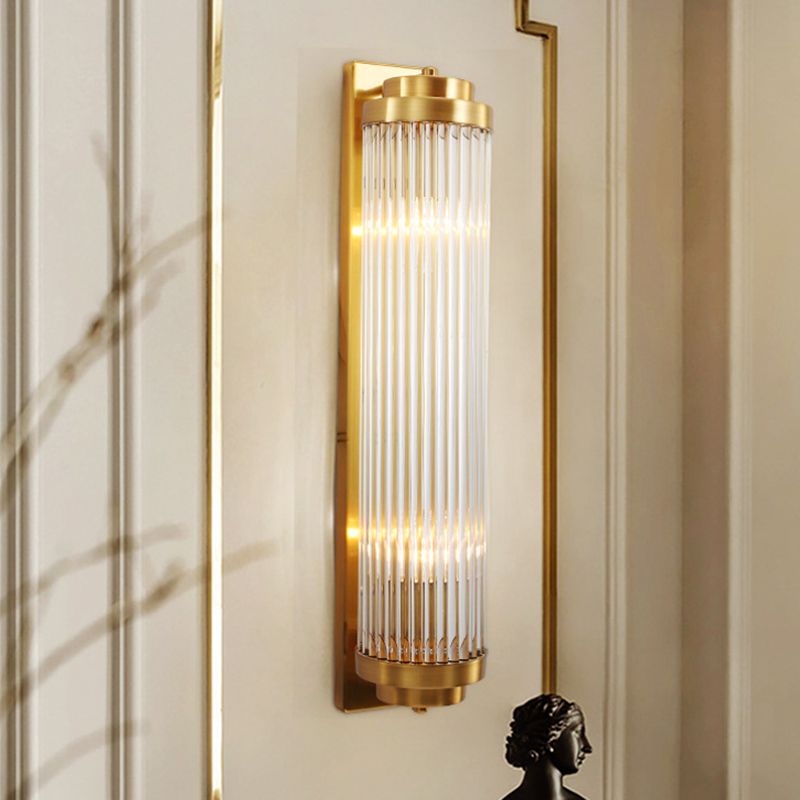 Orr Modern Cylindrical Metal/Crystal Wall Lamp, Gold