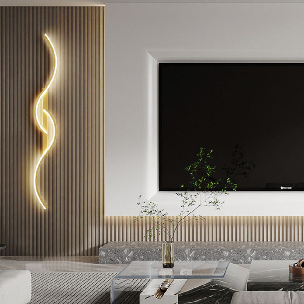 Louise Modern Linear Wave Bedroom Wall Lamp, Black/Gold,