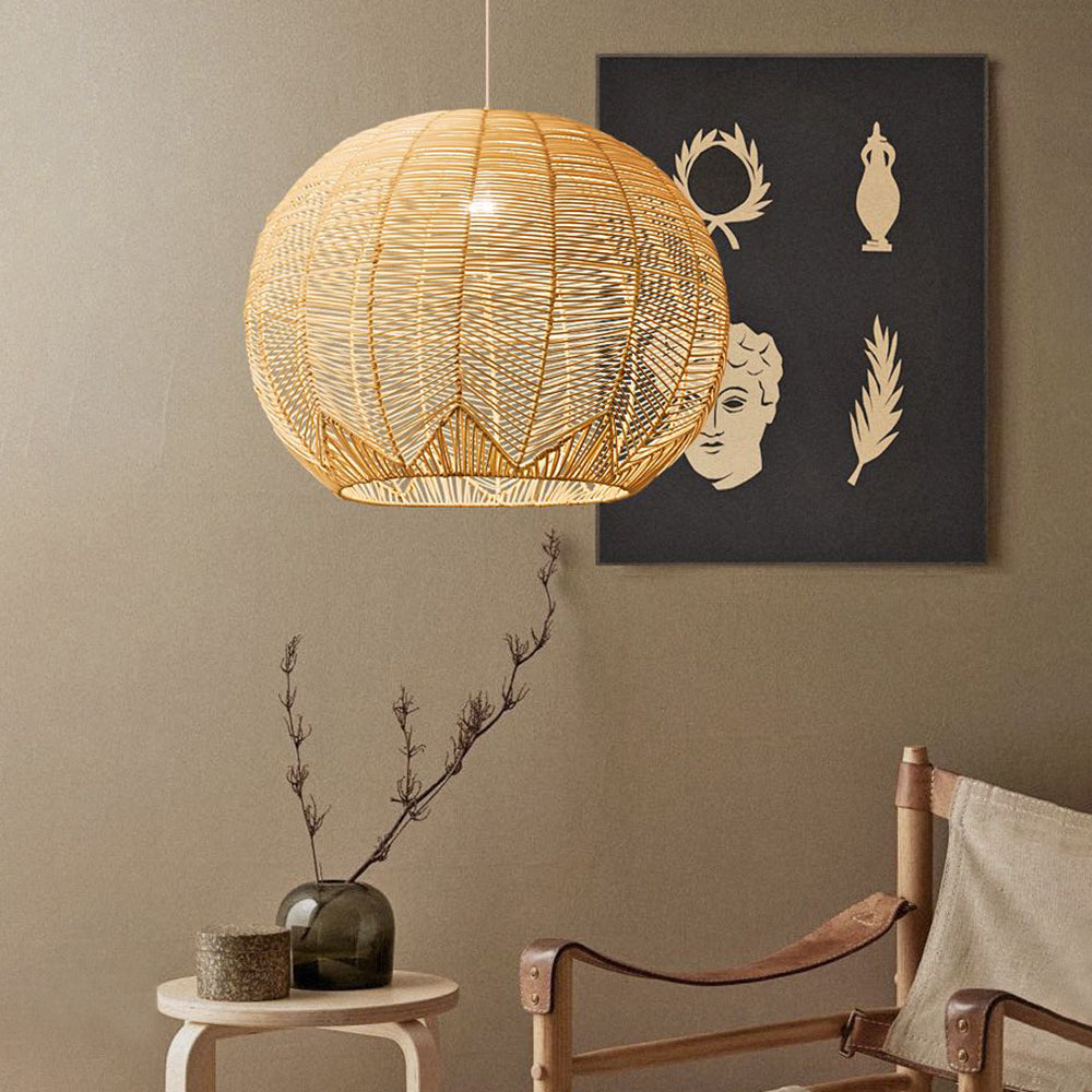 Ritta Designer Round Handmade Rattan Pendant Light, Dining Room