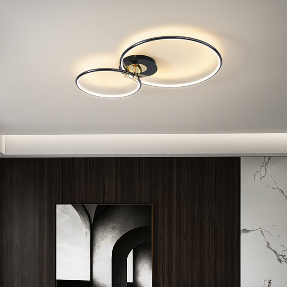 Arisha Modern Circle Semi-Flush Mount Ceiling Light, Gold & Black, 2/3/6 Ring