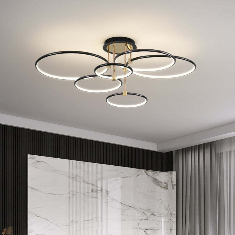 Arisha Modern Circle Semi-Flush Mount Ceiling Light, Gold & Black, 2/3/6 Ring