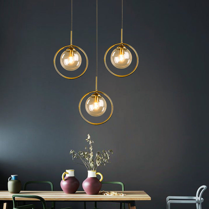 Hailie Luxury Global Glass Pendant Light with a Metal Ring