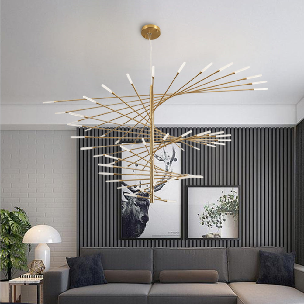 Lowry Modern Chandelier Rotating Fireworks, Black/Gold, Living Room/Art Gallery