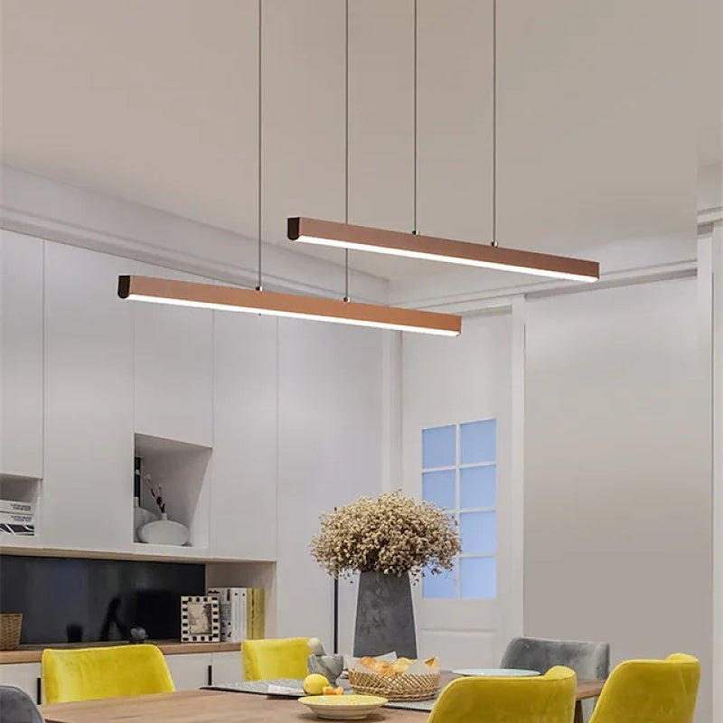 Edge Modern Minimalist Double-Linear Metal Pendant Light, Brown