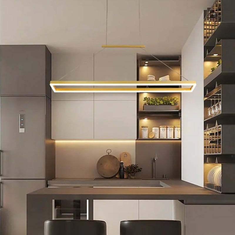 Edge Modern Rectangular Hanging Pendant Light, Gold/Coffee