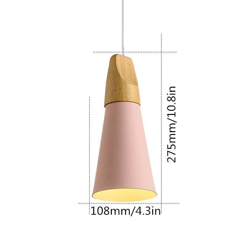 Morandi Multi-Shaped Wood And Metal Pendant Light, 6 Colors