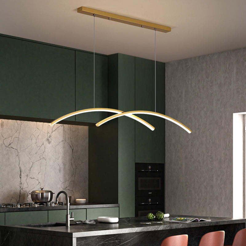 Louise Pendant Light Linear/Double Curve Modern, Metal, Black/Gold, Living Room