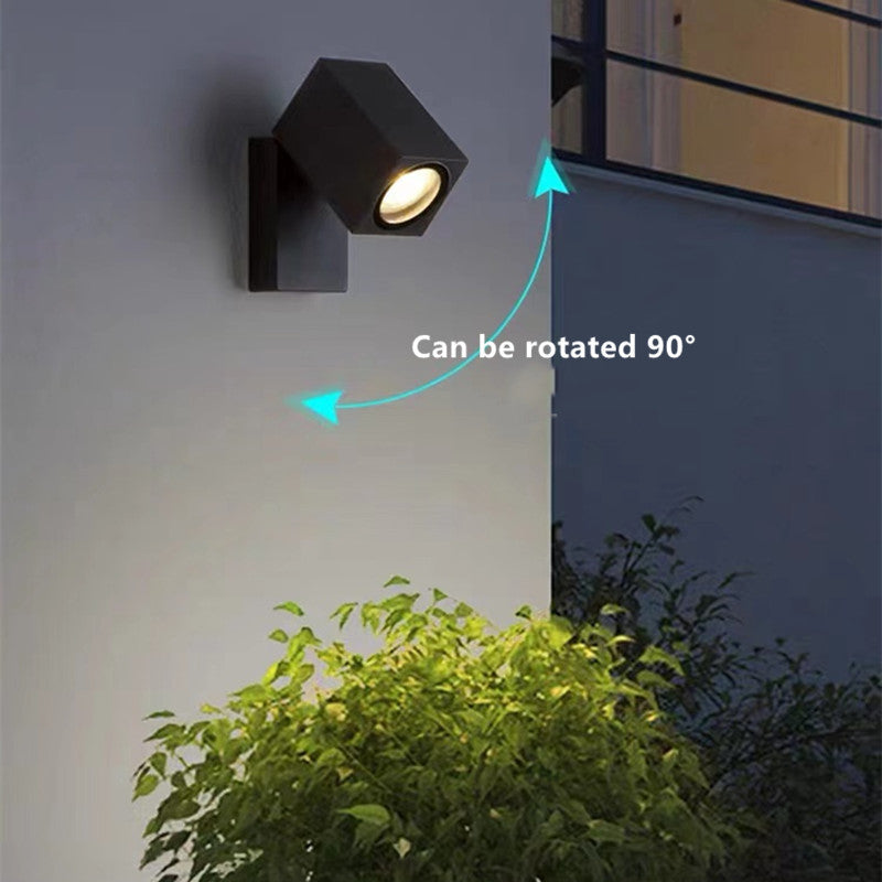 Orr Modern Outdoor Rotatable Metal Spotlight Wall Lamp, Black