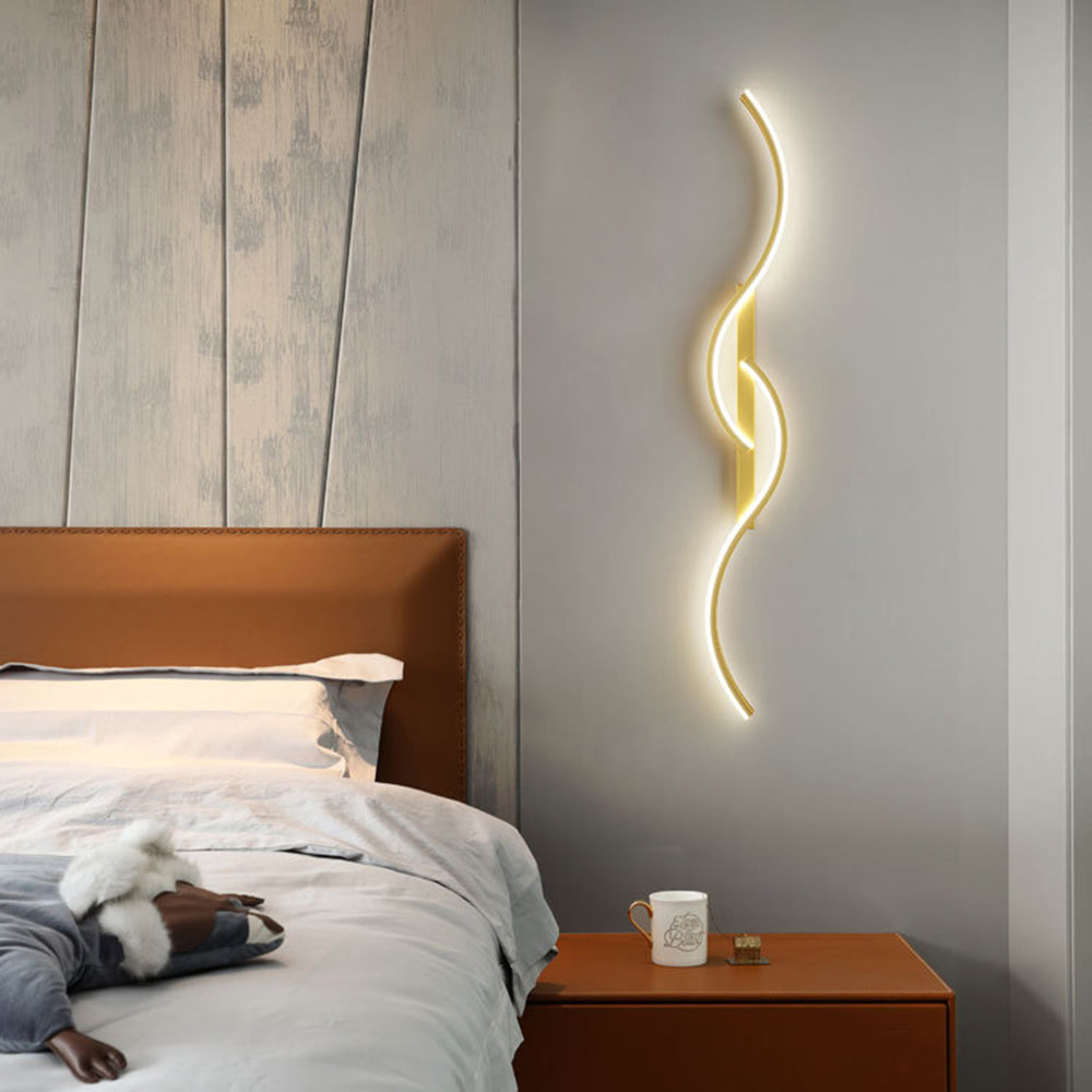 Louise Modern Linear Wave Bedroom Wall Lamp, Black/Gold,