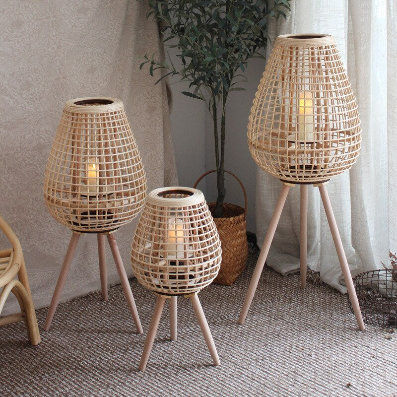 Ritta Floor Lamp, Wood & Rattan