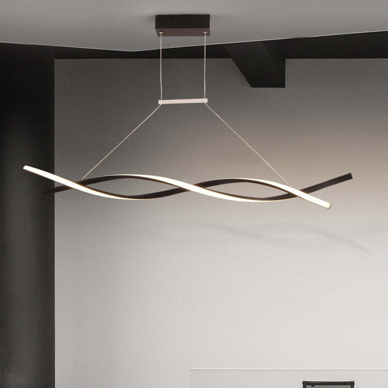 Louise Pendant Light Linear Double Wave Modern, Metal, Black/Grey, Bedroom