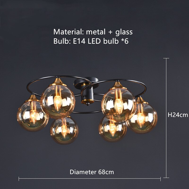 Valentina Nordic Bubble Glass Ceiling Light, Gray/Amber
