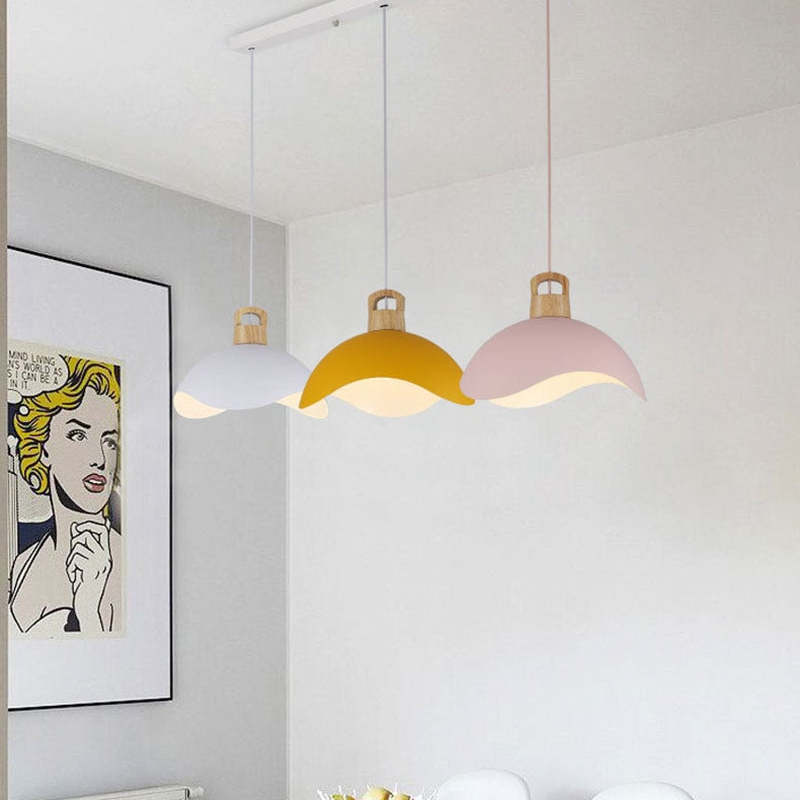 Morandi Colorful Shade Single Pendant Lights, Wood & Metal