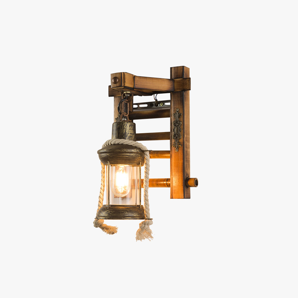 Austin Vintage Lantern Shape Wood Metal Wall Lamp