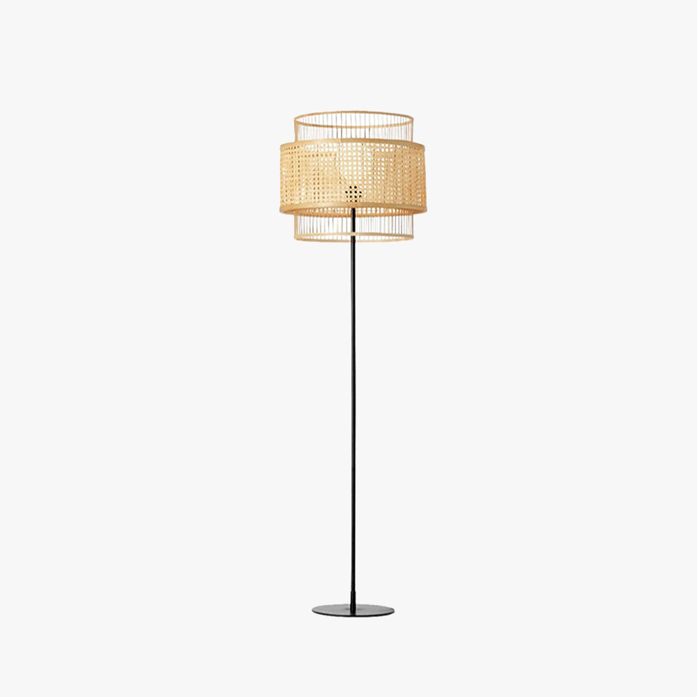 Ritta Zen Rattan/Willow Weave Tri-Layer Floor Lamp, Wood