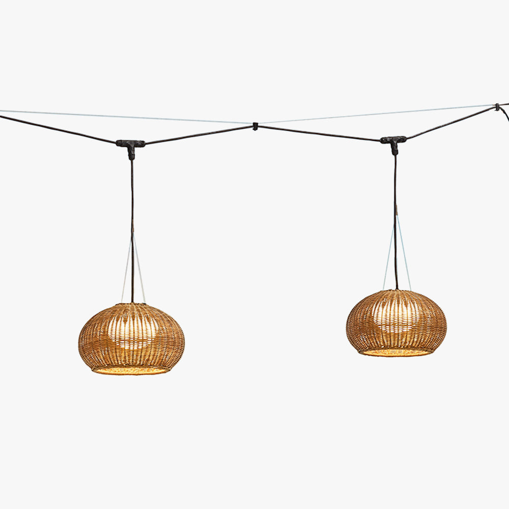 Ritta Retro Lantern Gold Pendant Light, Bamboo/Acrylic