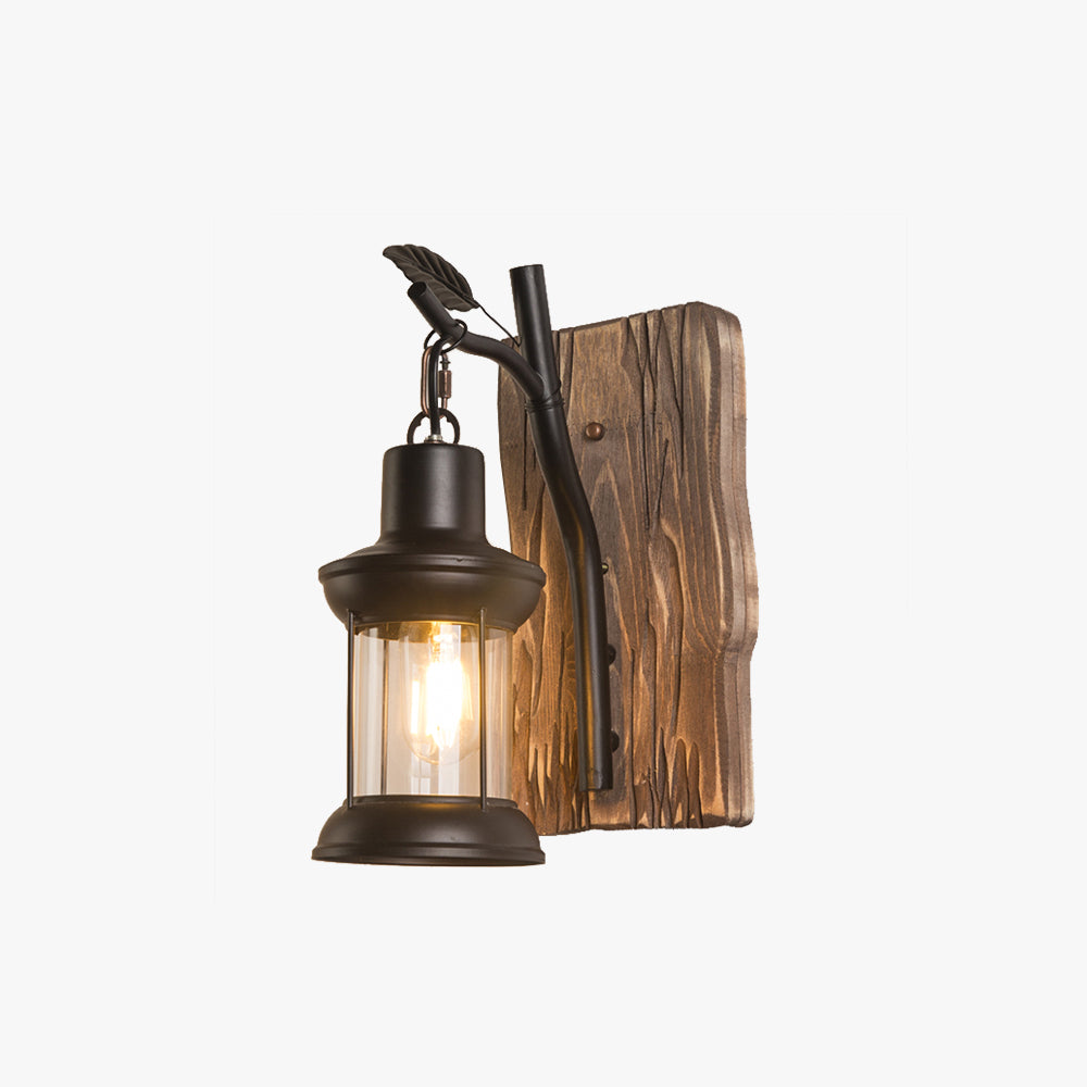 Austin Vintage Branches Lantern Wall Lamp, Metal/Wood, Black, Dining Room