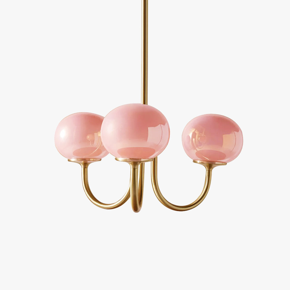 Hailie Retro Art Deco Globe Chandelier, White/Pink/Beige