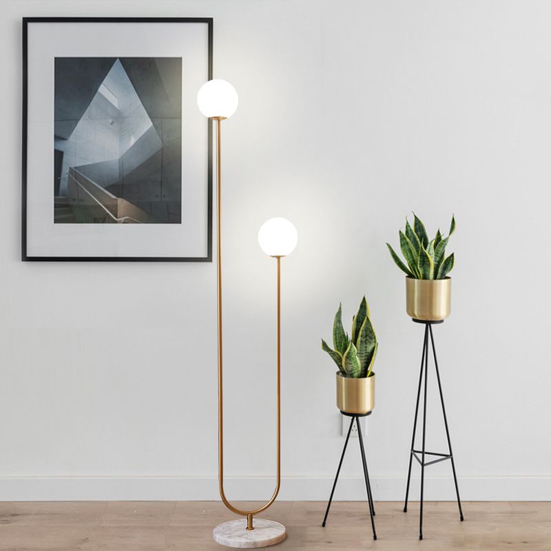 Valentina Modern U-shaped Metal/Glass Floor Lamp, Gold
