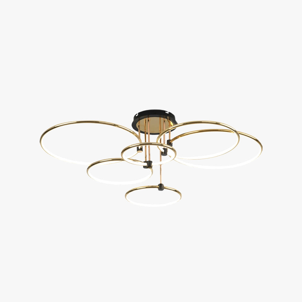 Arisha Modern Circle Semi-Flush Mount Ceiling Light, Gold & Black, 2/3/6 Ring