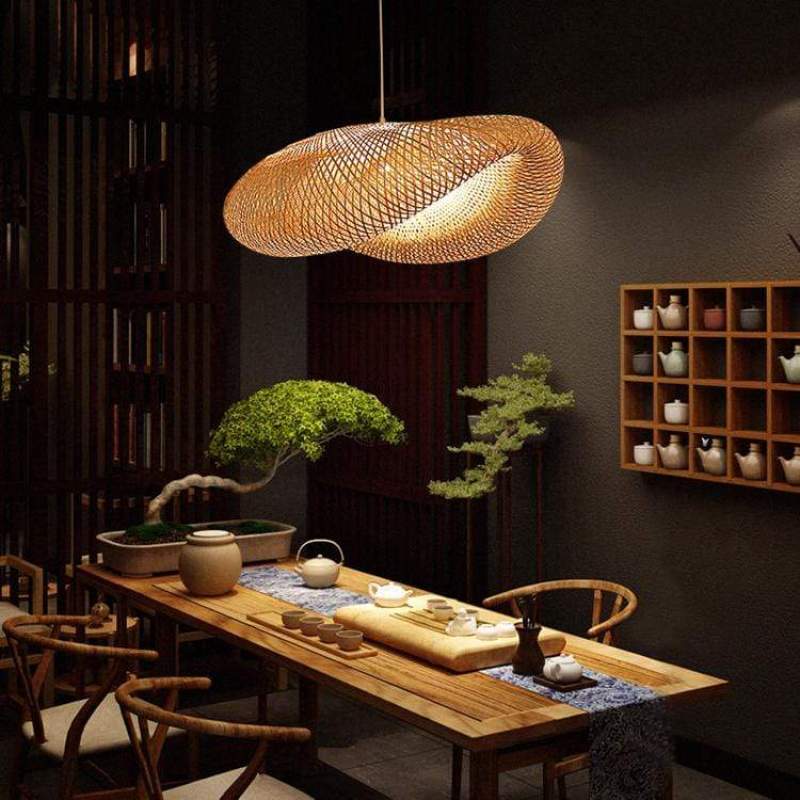 Muto Modern Pendant Light for Dining Room/Kitchen Island, Bamboo