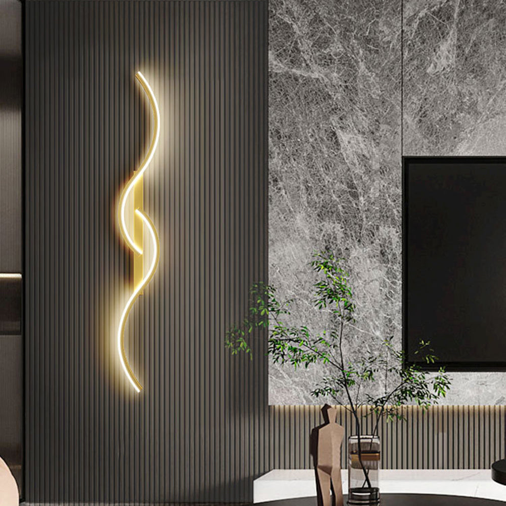 Louise Modern Linear Wave Bedroom Wall Lamp, Black/Gold,