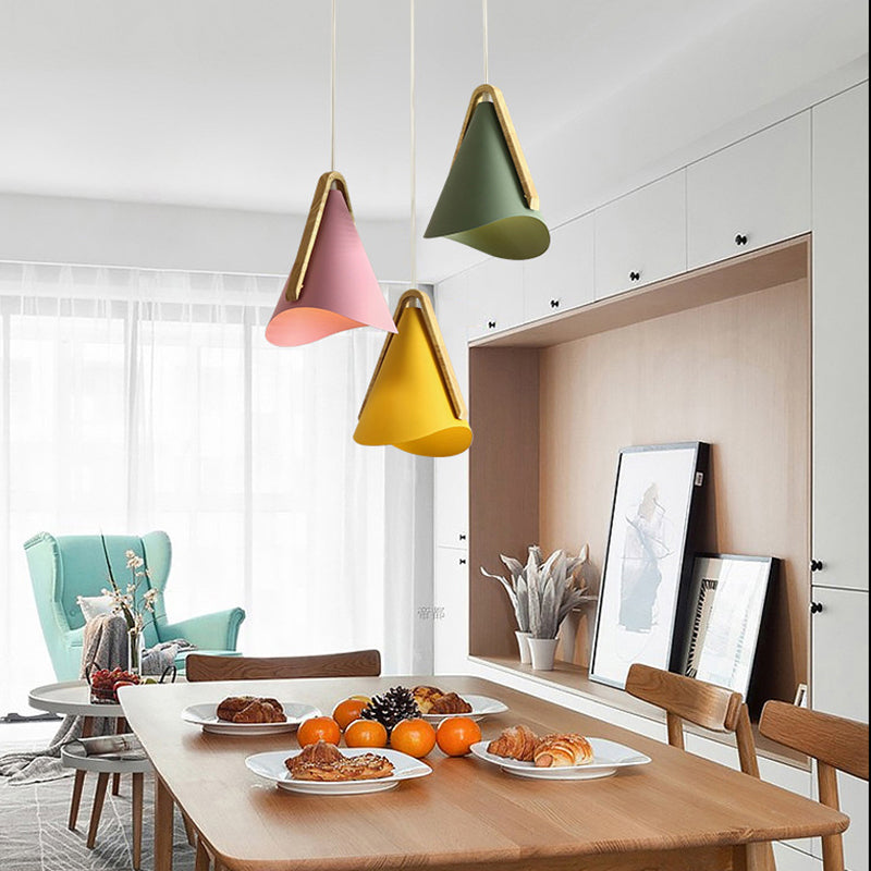 Morandi Modern Cone Pendant Light, Wood/Metal