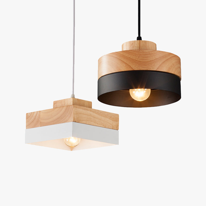 Morandi Minimalist Black & White Wood Geometric Pendant Light