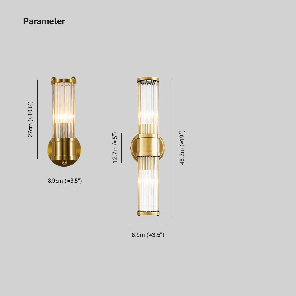 Leigh American Cylindrical Elegant Gold Glass/Metal Vanity Wall Lamp