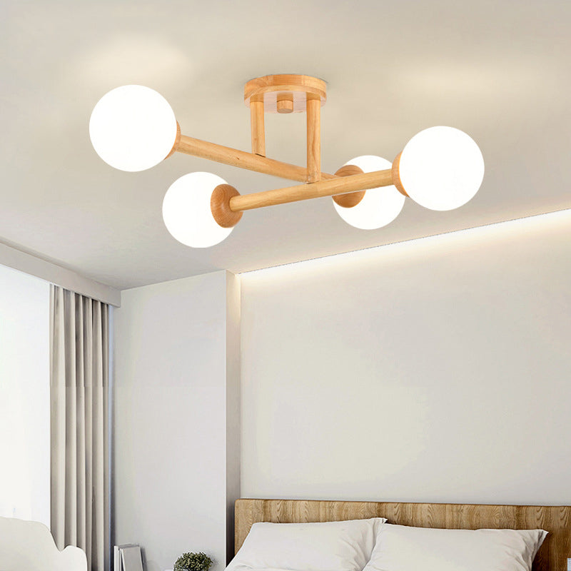 Ozawa Modern Globe Wood/Glass Flush Mount Ceiling Light