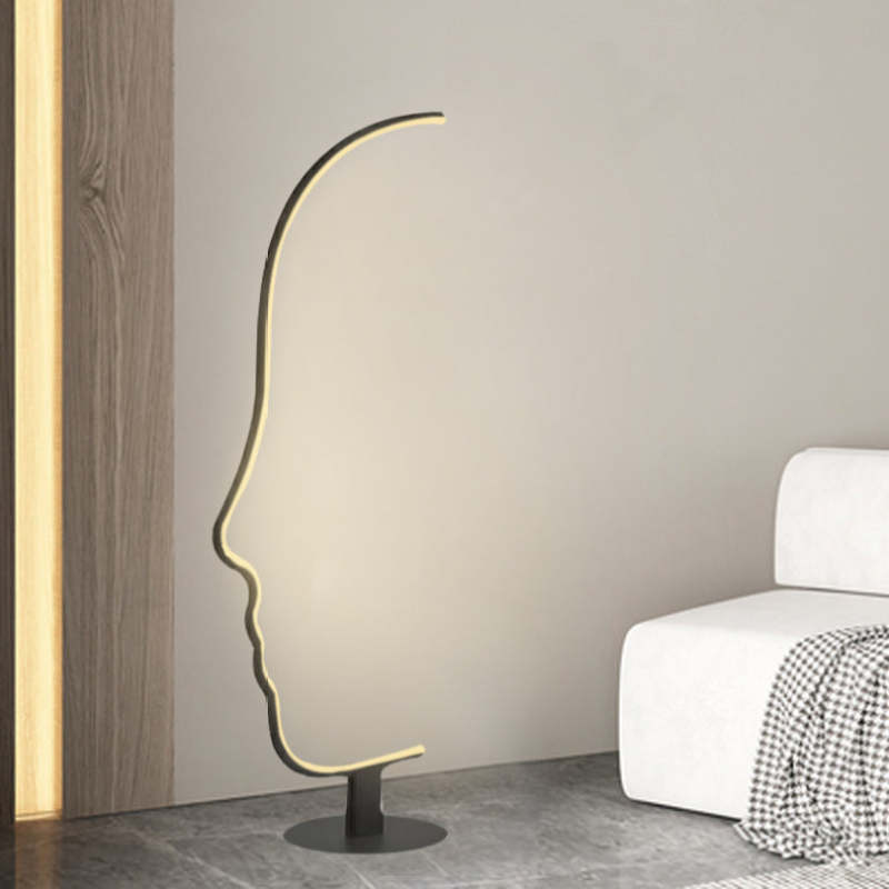 Edge Human Face Profile Modern Arc Floor Lamp, Black, Metal/Silicon