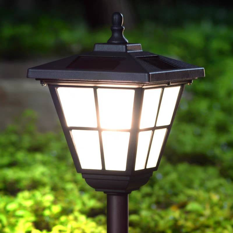 Pena Modern Lantern Shaped Metal Solar Outdoor Bollard Light, Black