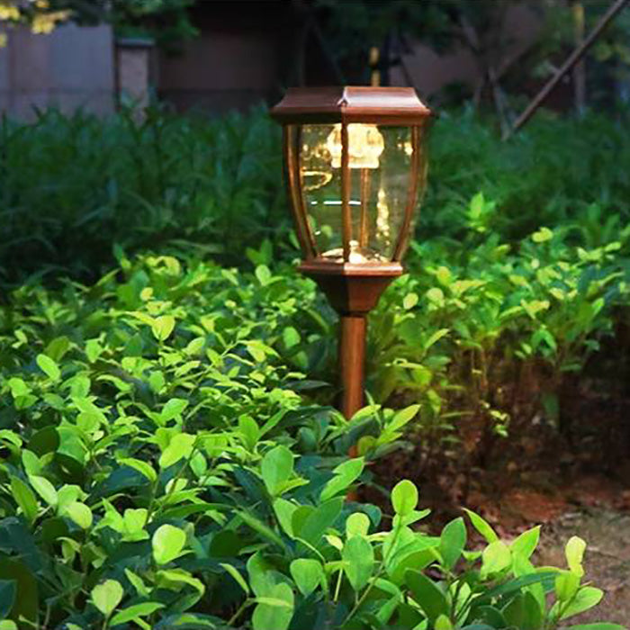 Pena Vintage Lantern Solar Outdoor Path Light, Black/Bronze