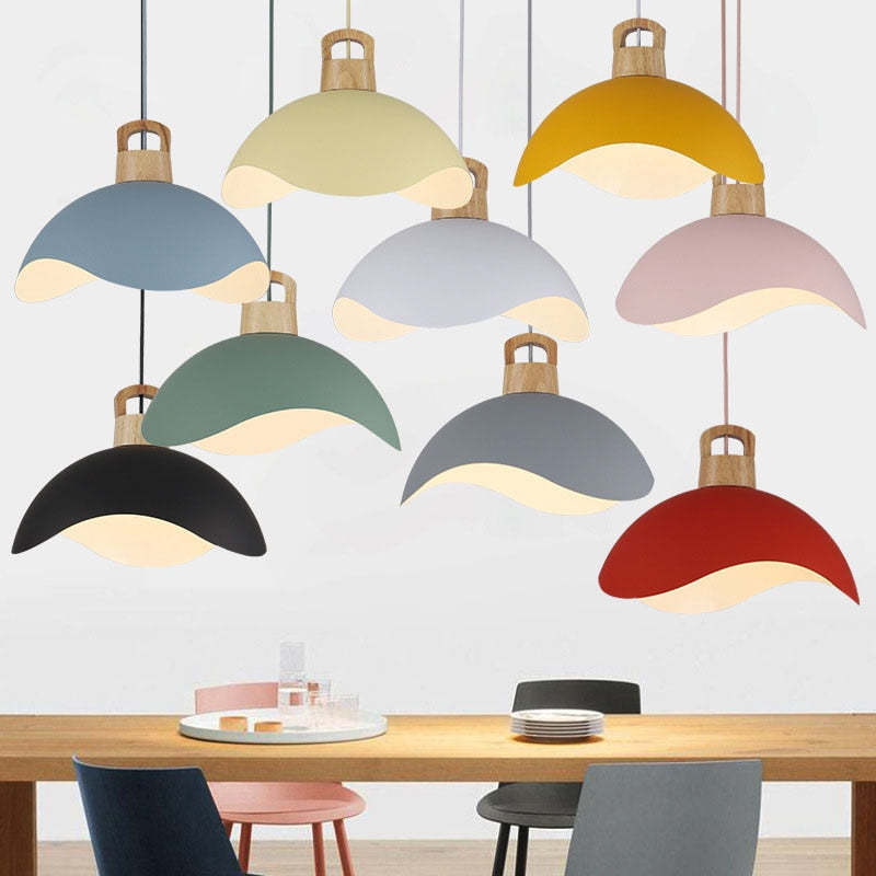 Morandi Colorful Shade Single Pendant Lights, Wood & Metal