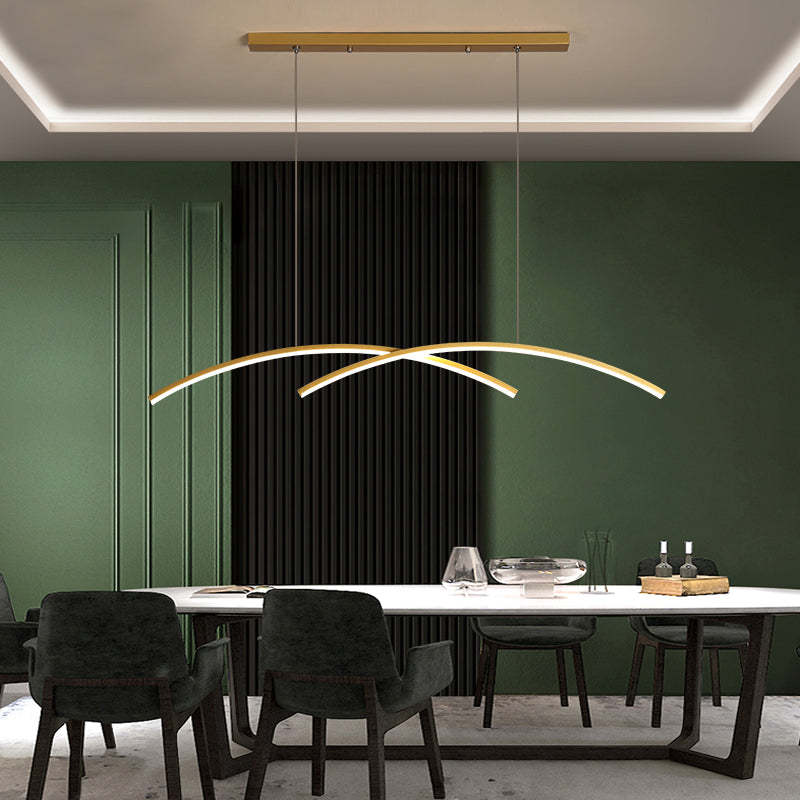 Louise Pendant Light Linear/Double Curve Modern, Metal, Black/Gold, Living Room