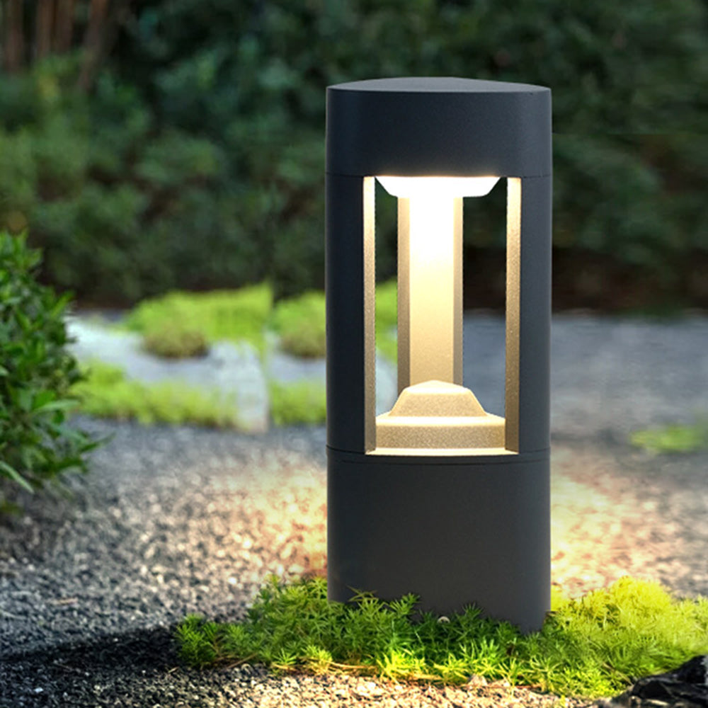 Pena Contemporary Metal Triangular Hollow Outdoor Path Light, Black