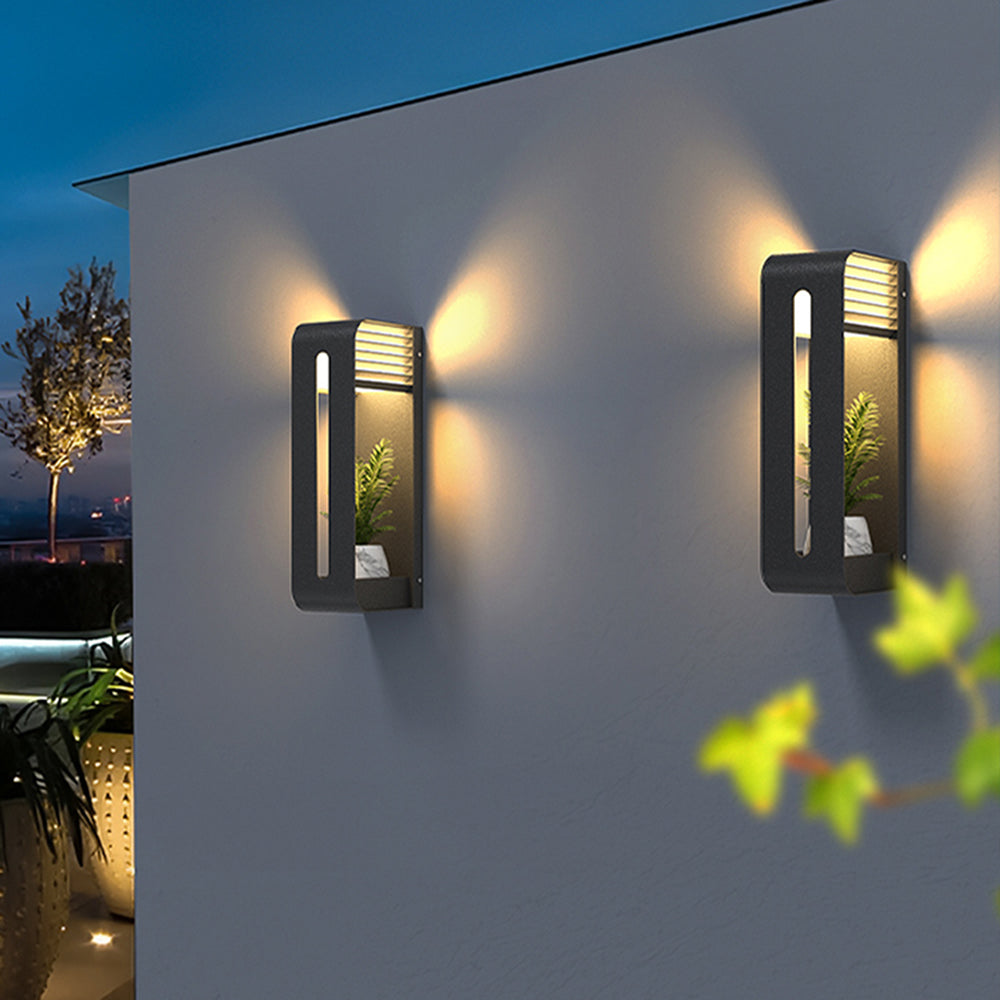 Orr Modern Rectangular Metal/Acrylic Solar Outdoor Plants Pot Holder Wall Lamp, Black