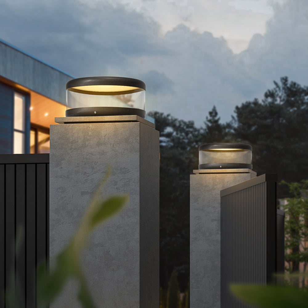 Riley Modern Cylinder Metal Solar Lamp Outdoor, Warm Light