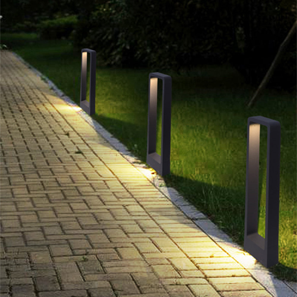 Pena Modern Metal Hollow Rectangle Outdoor Path Light, Black