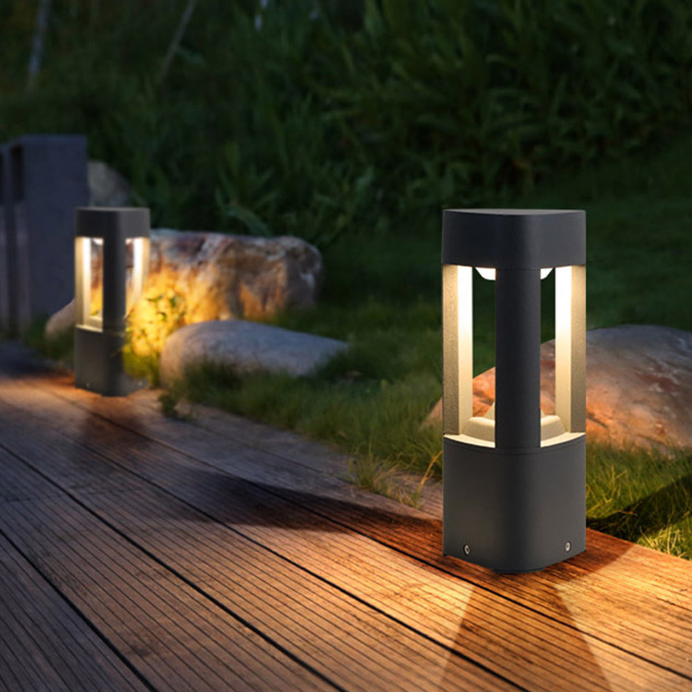 Pena Contemporary Metal Triangular Hollow Outdoor Path Light, Black